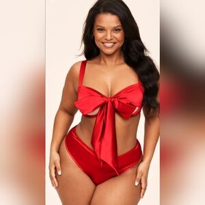 Adore Me Red Balconette Bra and Panty Set